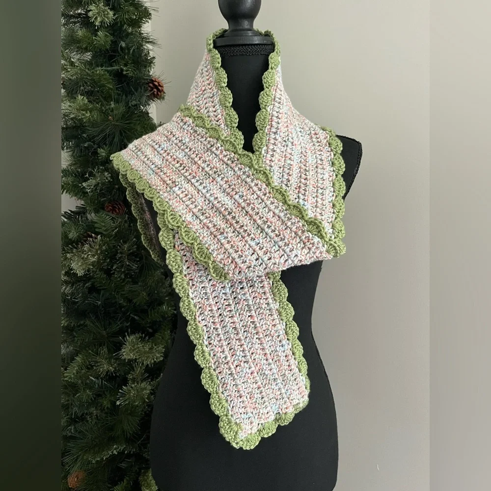 Elegant Multicolor Scarf with Green Trim